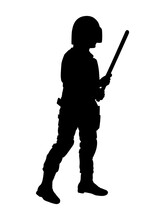 Silhouette Of Policeman With Baton
