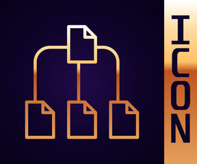 Aufkleber - Gold line Folder tree icon isolated on black background. Computer network file folder organization structure flowchart. Vector.