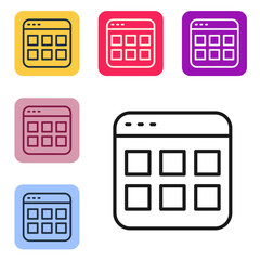 Poster - Black line Browser files icon isolated on white background. Set icons in color square buttons. Vector.