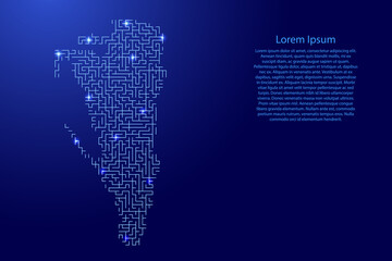 Fototapete - Gibraltar map from blue pattern of the maze grid and glowing space stars grid. Vector illustration.
