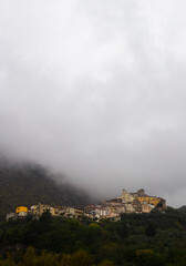 Wall Mural - typical italian village of Ciorlano in Campania in the fog