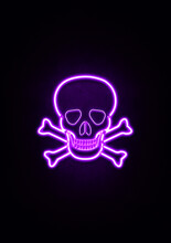 Purple Neon Skull & Crossbones Sign