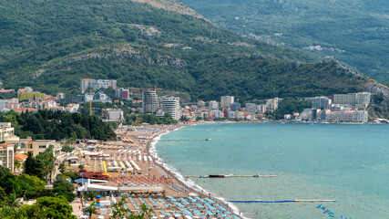 Top view of the beach in Becici. Montenegro