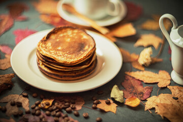 Wall Mural - Still life on an autumn theme- breakfast