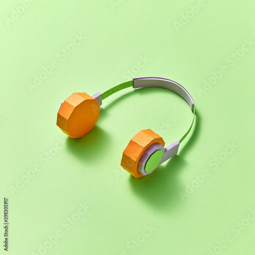 Papercraft headphones from color paper. Stock Photo | Adobe Stock