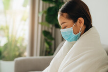 The Asian Woman Has The Flu. Dangerous Infectious Disease.