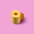 © Yaroslav Danylchenko/Stocksy - Roll of golden color painted toilet paper on a pink background with soft shadows