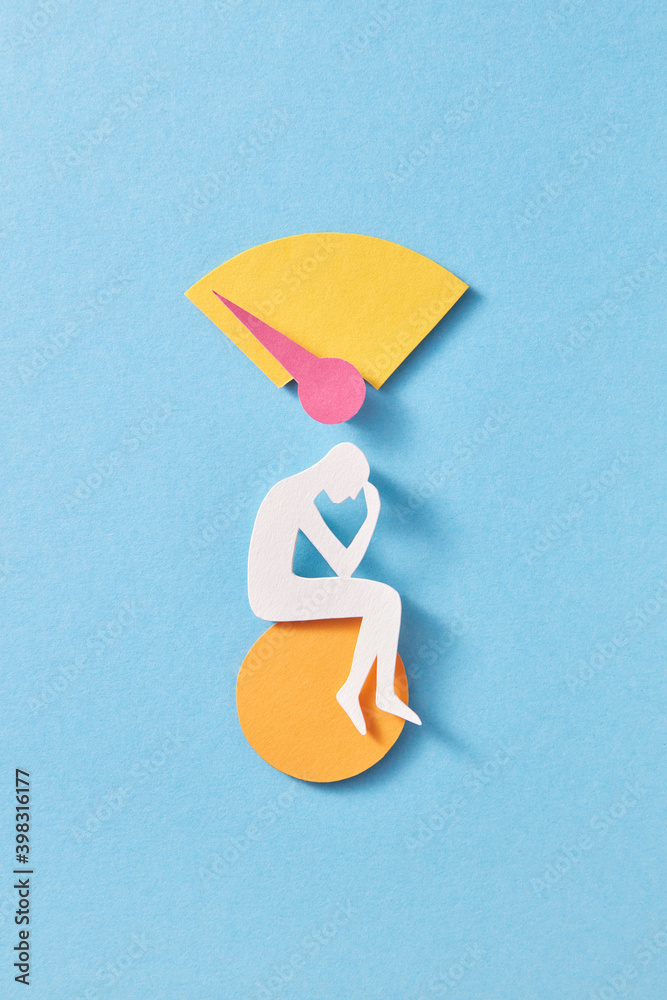 Papercraft Speedometer Papercraft thinking man and speedometer symbol. Stock Photo | Adobe Stock