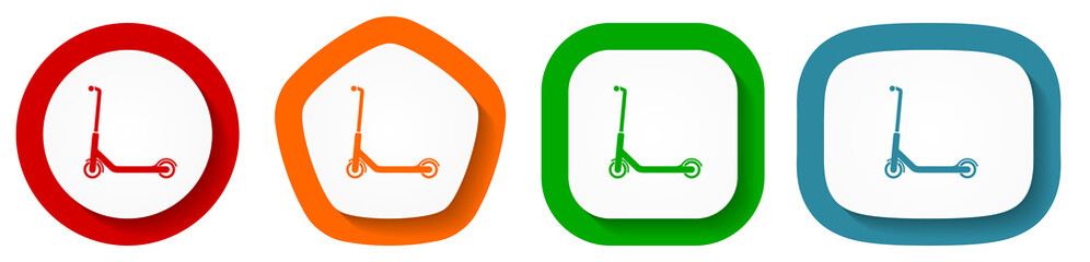 Poster - Scooter, sport, activity, vehicle, vector icon set, flat design buttons on white background
