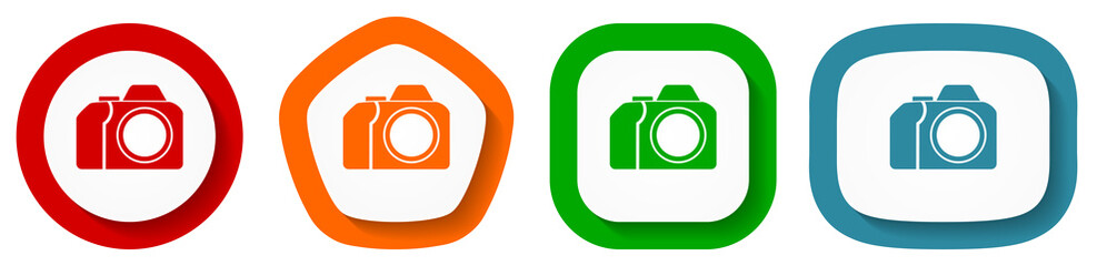 Poster - Photo camera, photography vector icon set, flat design buttons on white background