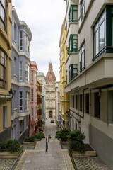 Sticker - narrow city street in the historic old town of La Coruna