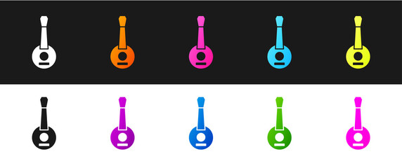 Sticker - Set Banjo icon isolated on black and white background. Musical instrument. Vector.