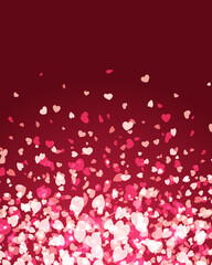 Wall Mural - Valentines day background glowing and falling hearts confetti with place for wish design vector Illustration