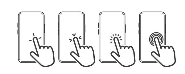 Aufkleber - Hand Touch Screen Smartphone icons. Click on the smartphone. Line objects. Vector illustration.