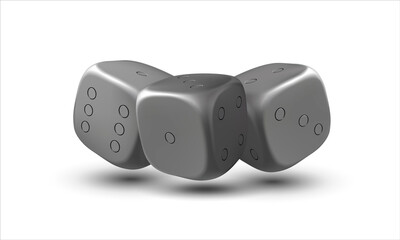 Dice. Composition of three dices on a white background. Grey dice. Casino. 3d effect Vector illustration.