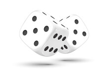 Dice. Composition Of Two Dices On A White Background. White Dice.  Casino. 3d Effect Vector Illustration.
