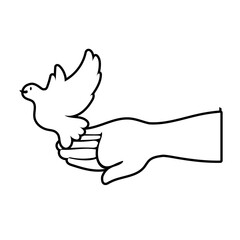 Poster - hand lifting dove bird flying peace line style icon