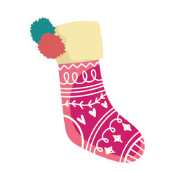 Sticker - happy new year christmas stocking with pompom celebration and decoration