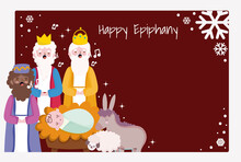Happy Epiphany, Three Wise Men Baby Jesus Donkey Sing Christmas Carols