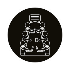 Poster - group of workers speaking in table coworking line style icon