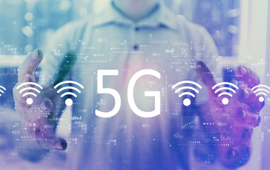 Poster - 5G network with young man holding his hands