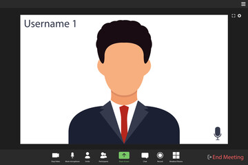 Poster - Worker using computer for virtual meeting. The man at the computer. videoconference, remote work. Video conferencing user interface. Video call screen interface template. 