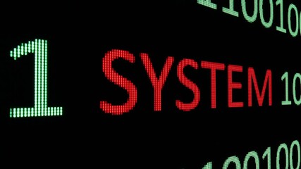 system text on screen dolly shot concept.