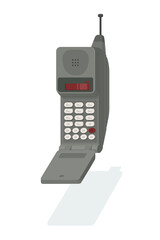 vector illustration of a retro 90s cellphone with antenna. vintage mobile phone with keys isolated o