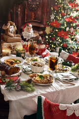 Wall Mural - Festive table with traditional Christmas Eve dishes