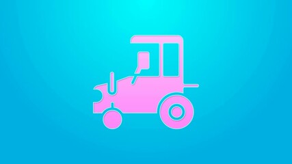 Sticker - Pink line Tractor icon isolated on blue background. 4K Video motion graphic animation