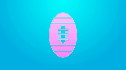 Sticker - Pink line American Football ball icon isolated on blue background. Rugby ball icon. Team sport game symbol. 4K Video motion graphic animation