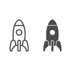Poster - Rocket line and solid icon, kid toys concept, cosmic rocket sign on white background, spaceship icon in outline style for mobile concept and web design. Vector graphics.