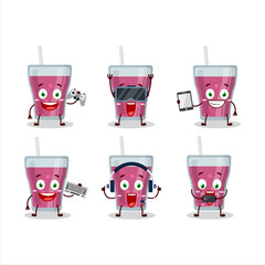 Sticker - Purple juice cartoon character are playing games with various cute emoticons