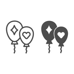 Poster - Balloons with star and heart line and solid icon, kid toys concept, Air Balloon sign on white background, Balloons for holiday icon in outline style for mobile concept and web design. Vector graphics.