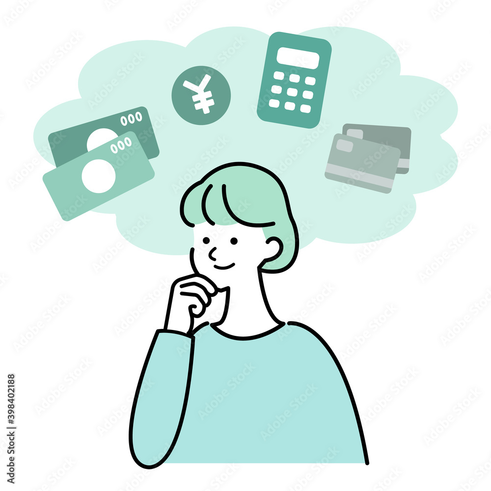 資産運用や貯金について考える女性のイラスト の Stock ベクター | Adobe Stock