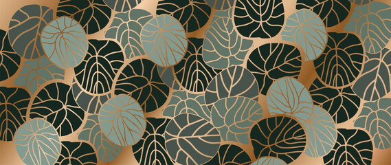 luxury gold lotus leaves background vector. tropical leaf wallpaper design.