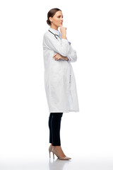 Canvas Print - medicine, profession and healthcare concept - thinking female doctor in white coat