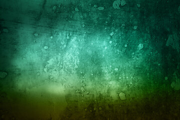 Wall Mural - Emerald green concrete background. Grunge dark moody. Textured surface with bright light spots. Horizontal photo for modern design. Template for banner, poster with copy space