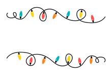 Two tangled wires, garlands with colorful christmas lights. Vector Christmas design template.