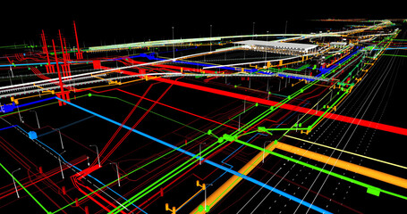 Wall Mural - the bim model of the underground transportation infrastructure object of urban utilities