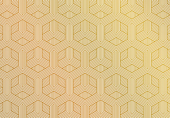 Poster - Seamless geometric gold pattern on white background. The geometric pattern with lines. White and gold texture. Graphic modern pattern. Simple lattice graphic design. Vector illustration