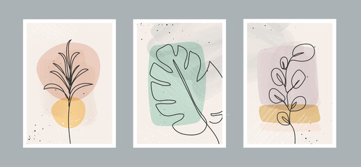 Poster - Modern abstract line leaves in lines and arts background with different shapes for wall decoration, postcard or brochure cover design. Vector illustrations design EPS10