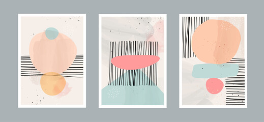 Poster - Abstract contemporary arts background with geometric balance shapes, rainbow and sun for wall decoration, postcard or brochure cover design. Vector illustrations design EPS10.