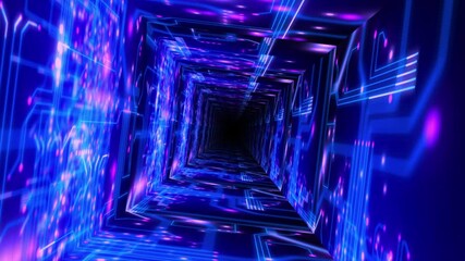 Wall Mural - Abstract background flight through neon light digital tunnel loop