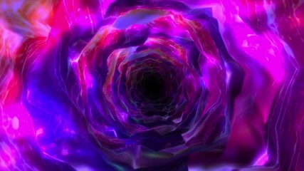 Wall Mural - Abstract background flight through neon light wormhole subspace tunnel loop