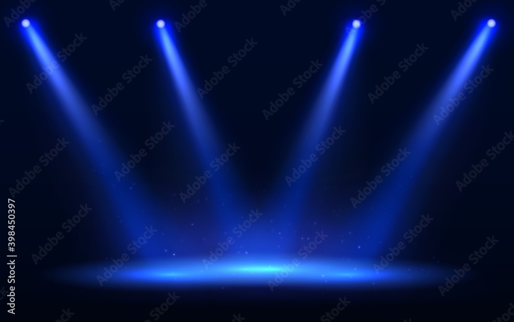 Stage spotlight vector illustration. Blue spot light effect with transparent background. Scene illumination with dark backdrop. Bight light beam Stock Vector Adobe Stock