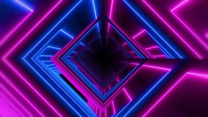 Wall Mural - Abstract background flight through neon light digital tunnel loop