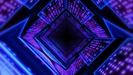 Wall Mural - Abstract background flight through neon light digital tunnel loop