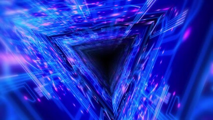 Wall Mural - Abstract background flight through neon light digital tunnel loop