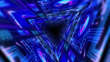 Wall Mural - Abstract background flight through neon light digital tunnel loop
